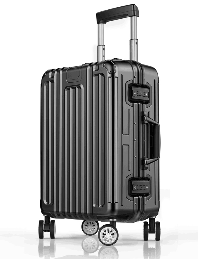新款时尚平框铝框拉杆箱行李箱旅行箱登机箱托运密码箱万向轮纯铝黑色