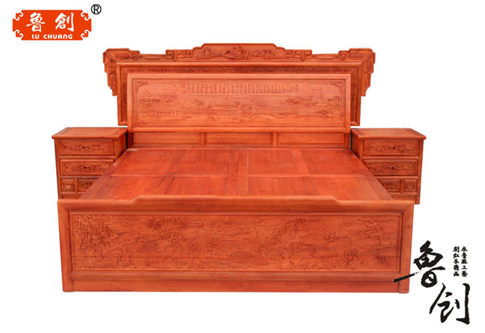 兰亭序大床款式厂家直销红木家具定做、东阳木雕城、手工工艺品市场