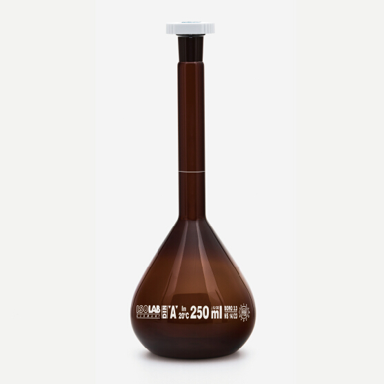 ISOLAB 进口圆底棕色玻璃容量瓶 A级