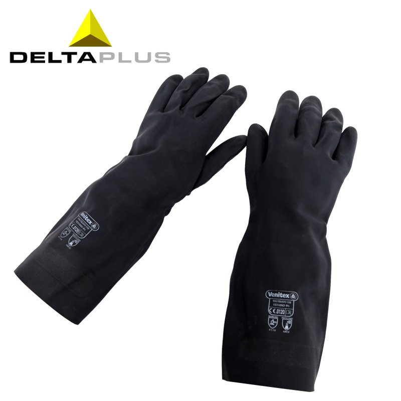 代尔塔重型氯丁橡胶高性能防化手套 耐油耐热耐酸碱防护手套
