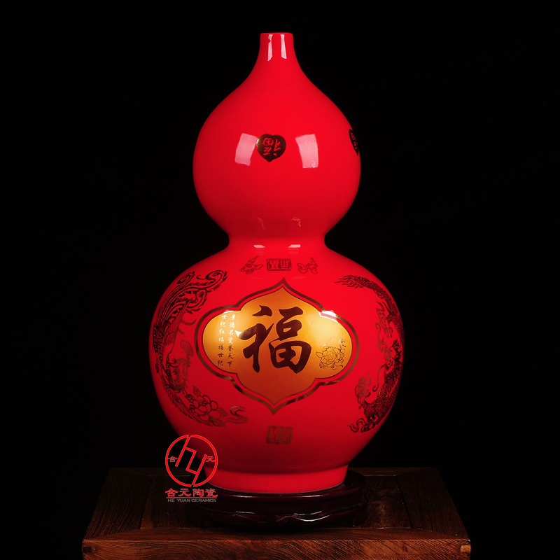 景德镇中国红陶瓷花瓶