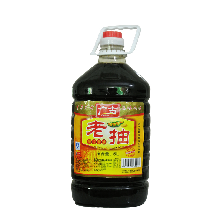 厂家供应广东广古调味品**酿造酱油5升老抽