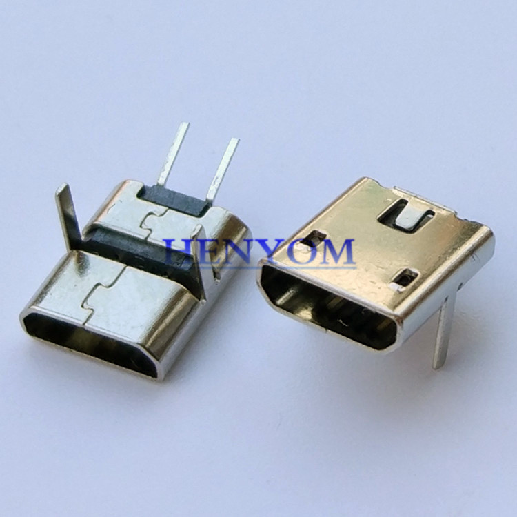 MICRO USB 2P母座插板 直长脚加长3.0mm 两脚前插后贴 2PIN斜针