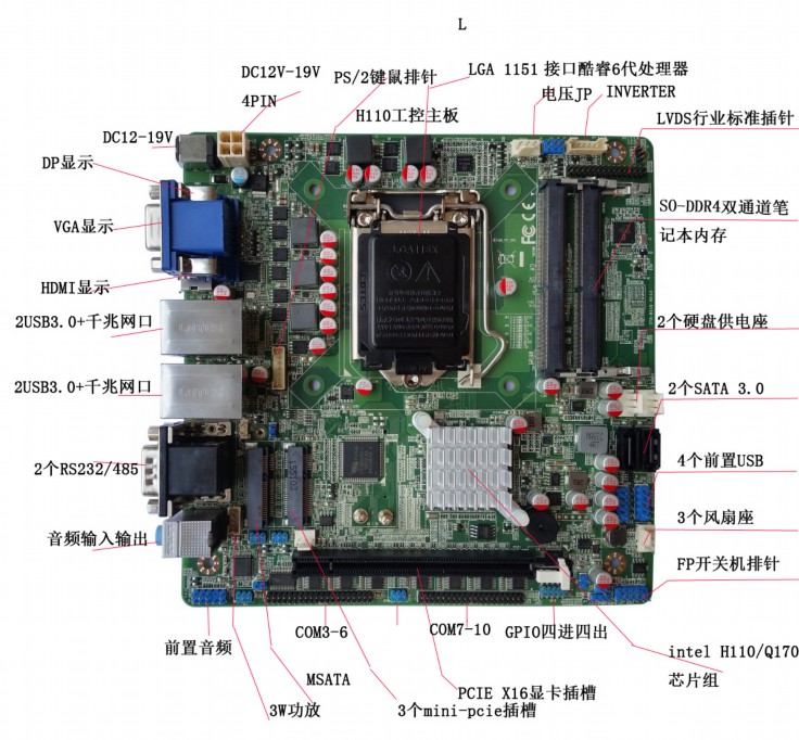 H110-ITX金融自助终端设备主板直流电源ATM机主板10串口主板