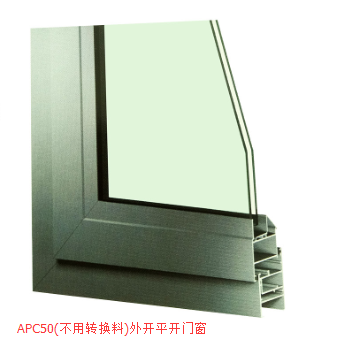 德材系统APC50外开平开门窗 不用转换料）铝合金门窗低耗材