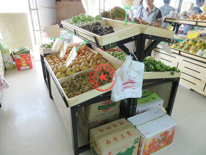 深圳东莞单层木质木制钢木水果店货架果蔬架超市货架散装柜堆头柜