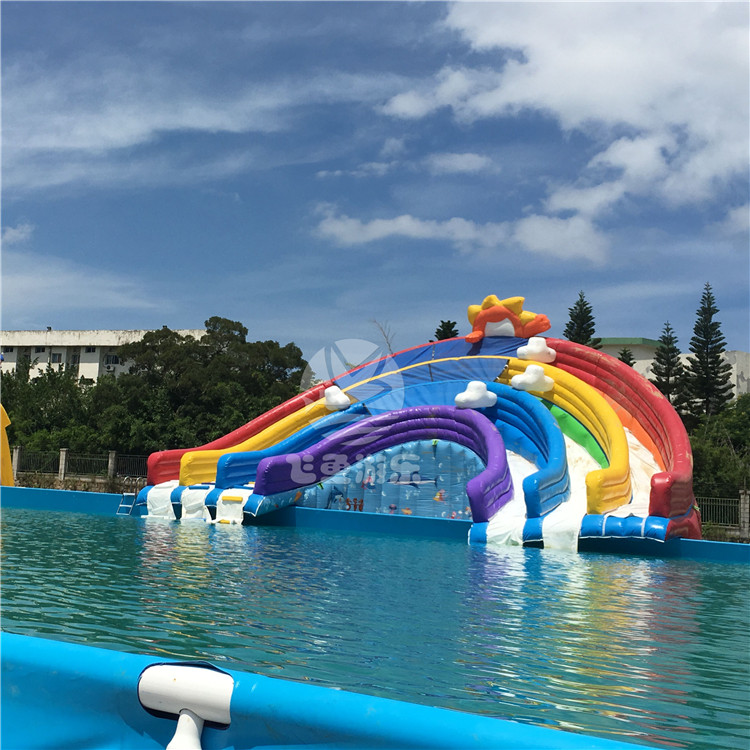 广州市飞鱼游乐充气彩虹滑梯大型支架水池移动水上乐园户外儿童游乐