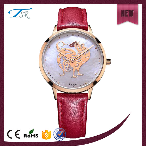 礼品手表厂家金鸡报晓鸡年纪念款浮雕字面潮流腕表真皮手表