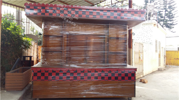 北京购物广场定制户外实木售货车 可移动售货亭