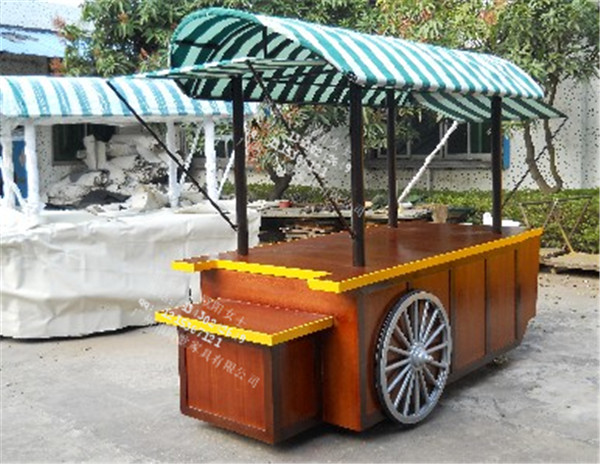 陕西旅游景区小吃手推车 可移动木制售货车