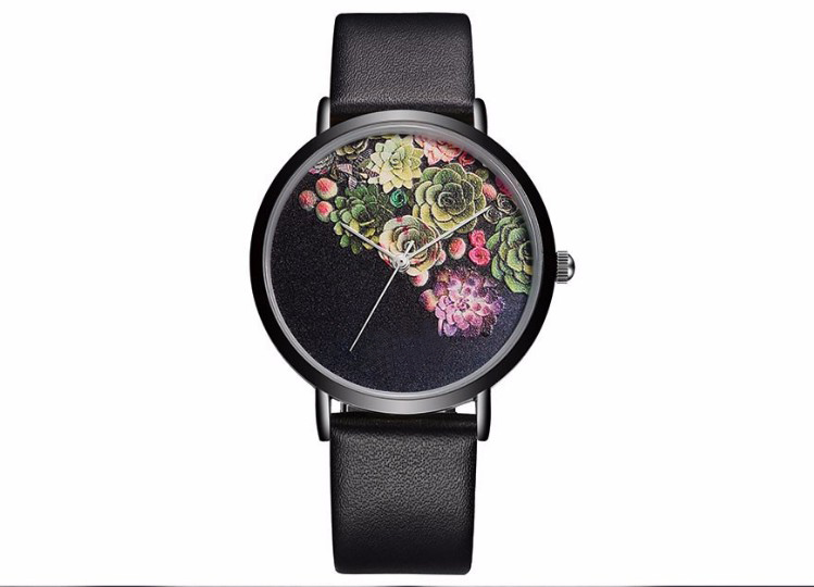 礼品手表定制真皮时尚鲜花字面设计手表