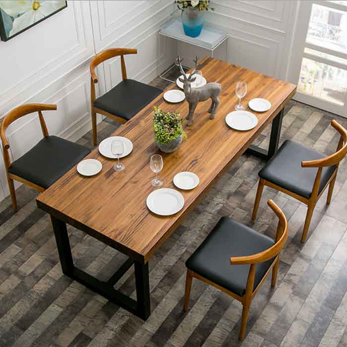 美式餐厅家具复古实木餐桌|酒店四人位餐桌椅