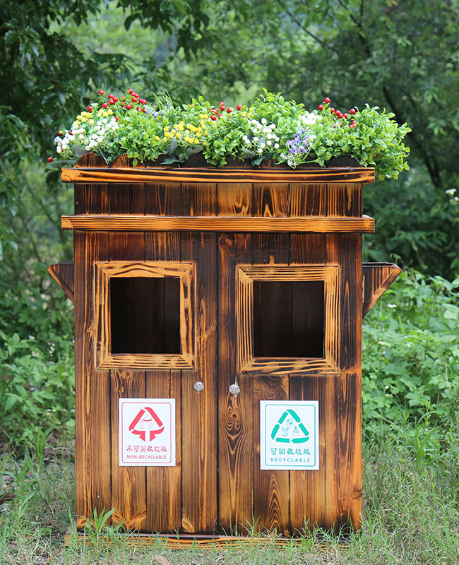 户外防腐木垃圾桶实木垃圾桶户外垃圾桶木质垃圾箱