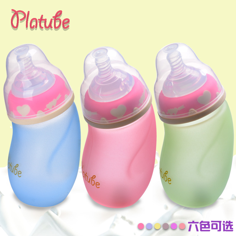 婴儿玻璃奶瓶宽口径感温防爆防呛胀气带吸管宝宝奶瓶母婴用品