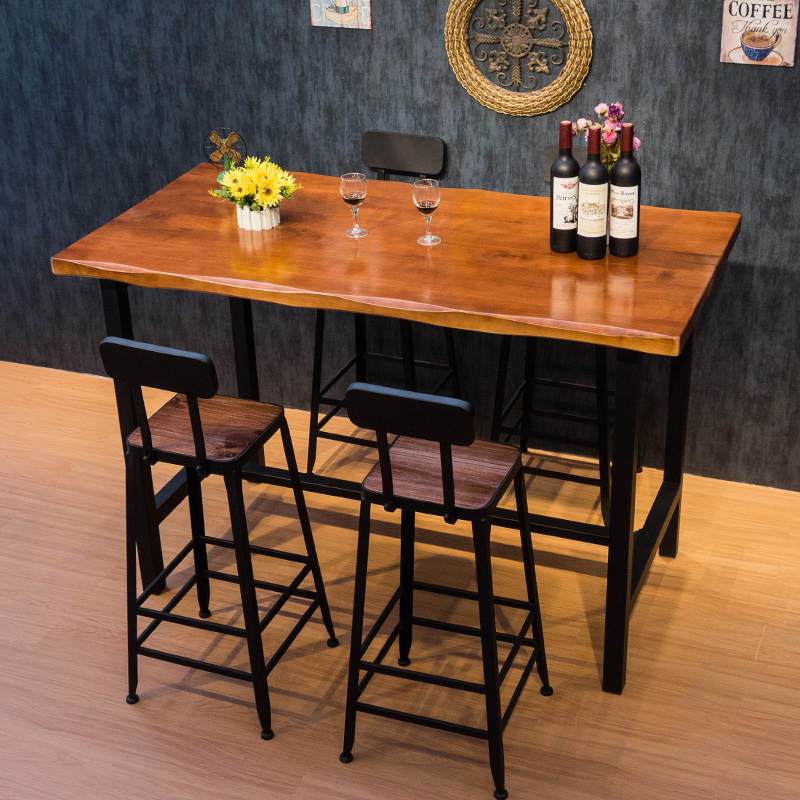 靠墙吧台桌美式实木吧台桌家用窄桌长条酒吧台餐桌椅组合高脚桌子