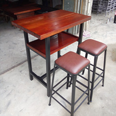 双层吧桌 高脚吧台 实木酒吧桌 带收纳两层餐桌 高脚酒桌子可定制