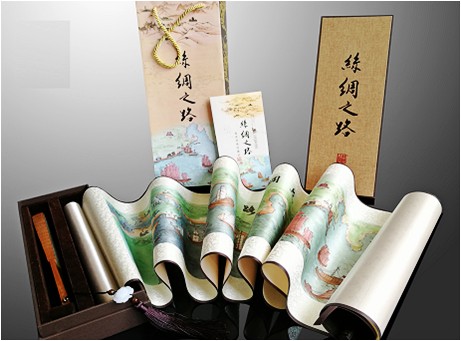 西安丝绸之路卷轴配折扇两件套商务纪念品 陕西特色工艺品
