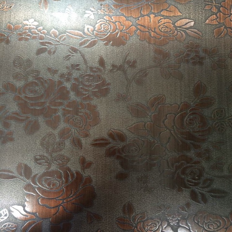 高比3047不锈钢拉丝红古铜蚀刻玫瑰花装饰板