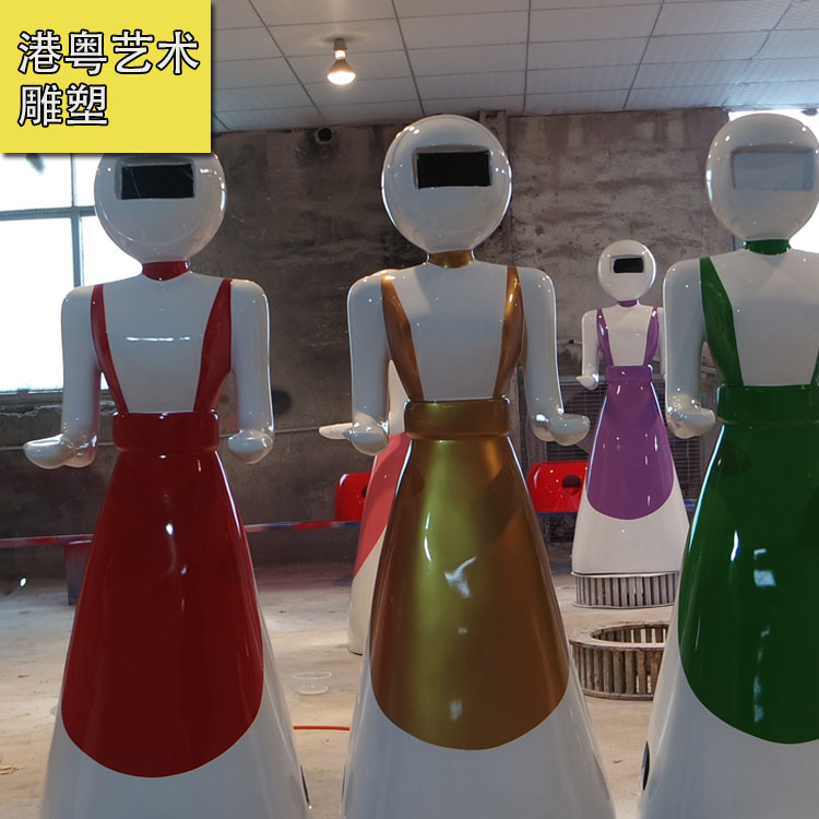 机器人雕塑玻璃钢送餐机器人专业雕塑定制商场摆件