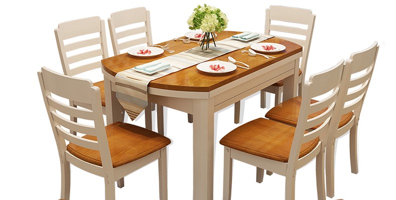 实木餐桌椅组合伸缩折叠用餐桌方圆形吃饭桌成套家具