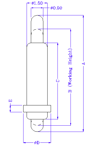 直立2.54mm间距 - pogo pin连接器DIP穿板式 4Pin 2.54Picth顶针探针