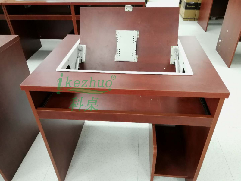 供应批发浅灰色可翻转电脑桌2.4米 电教室电脑桌
