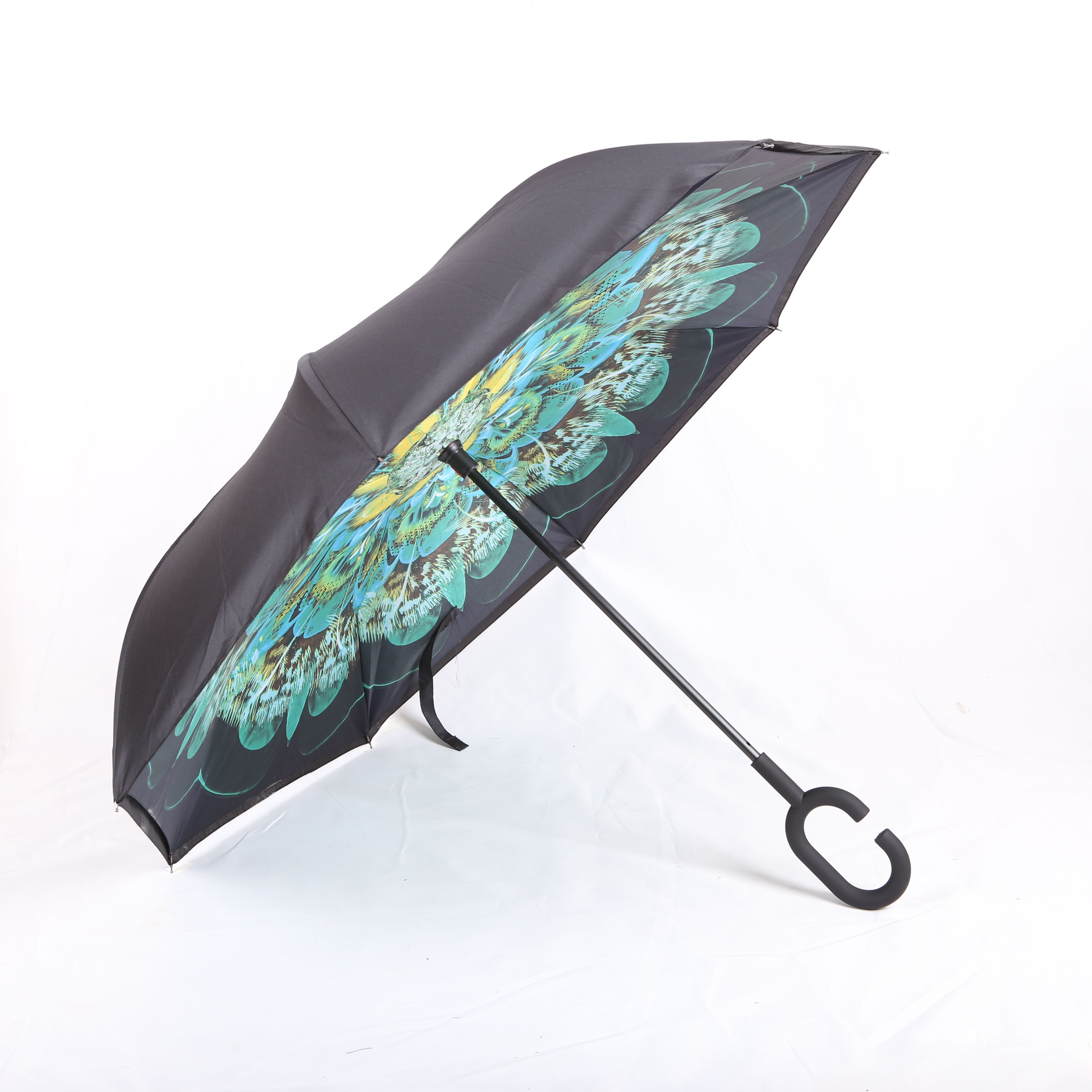 地摊热卖创意雨伞C型长柄上收不湿伞免持倒立汽车用遮阳伞晴雨伞