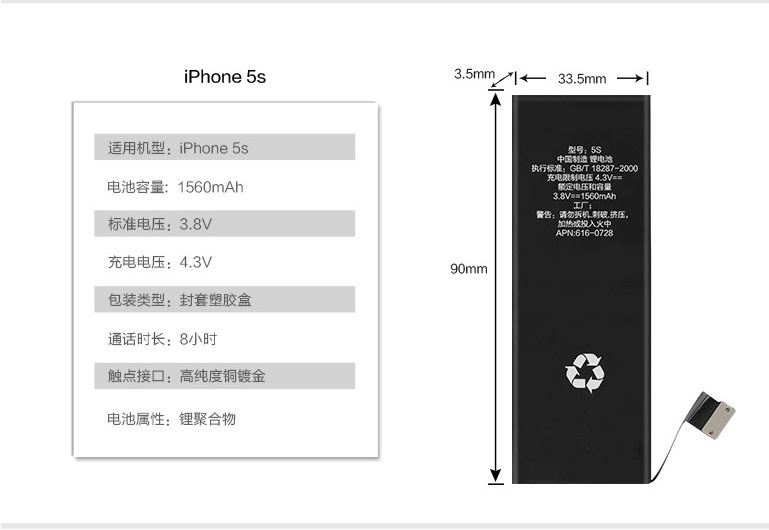 适用iPhone5S苹果手机电池供应全新手机内置电池批发零循环