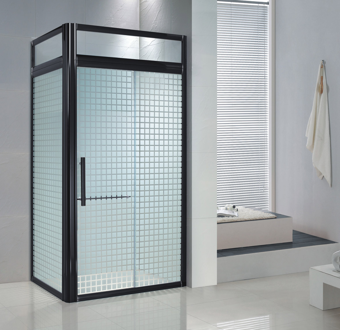 佛山卫浴厂家出口高档铝合金型材方型光黑加副窗淋浴房吊趟门LR026