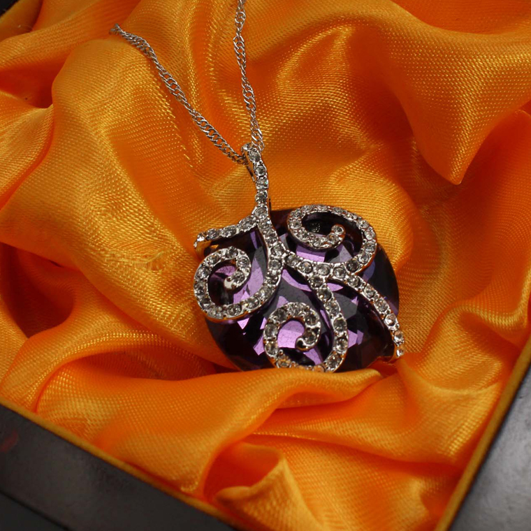 个性紫晶锆石项链 润培电镀不过敏项链女新颖款式