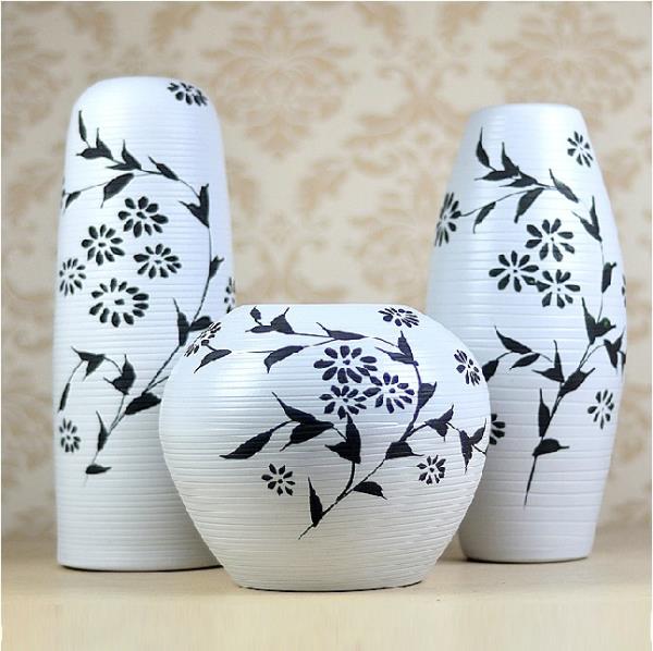景德镇陶瓷干花花瓶 现代时尚创意餐桌花器白色客厅家居饰品摆件