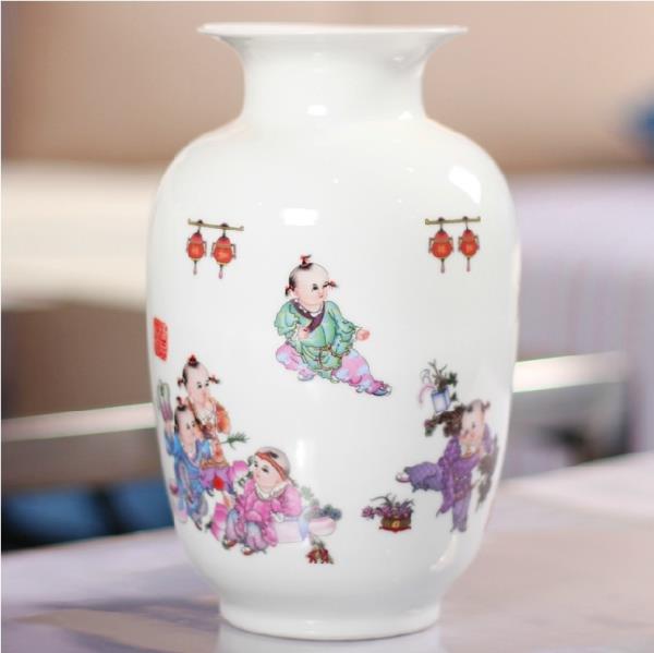 欧式创意粉彩陶瓷花瓶 粉彩描金莲开并蒂荷叶赏瓶
