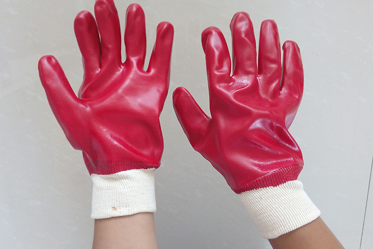 红色光面耐油耐酸碱罗口pvc手套