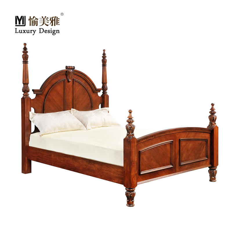 美式定制实木家具维多利亚原木雕花1.5米1.8米双人床柱式卧室大床