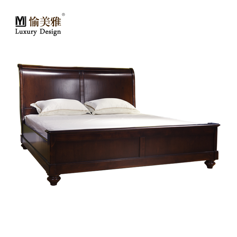 美式定制 实木家具 1.5米1.8米原木桦木雕花双人床 卧室大床