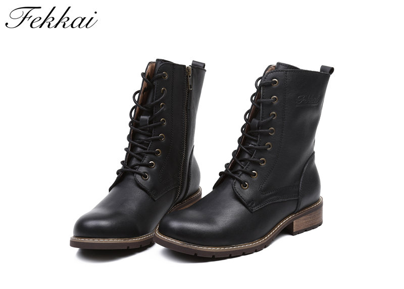 FEKKAI 菲凯 品牌短靴 粗跟短靴 真皮短靴 厚底短靴 增高短靴
