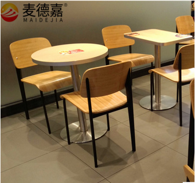 上海餐厅桌椅，汉堡王餐厅餐桌椅不锈钢实木方桌 汉堡王同款2人分体成套餐桌椅