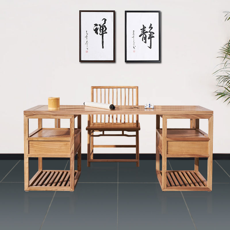 香河中式现代禅意免漆家具榆木字台批发厂家