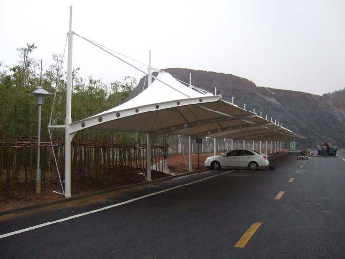 东莞地区膜结构车棚 露天景观停车棚定制 户外遮阳挡雨汽车停车棚