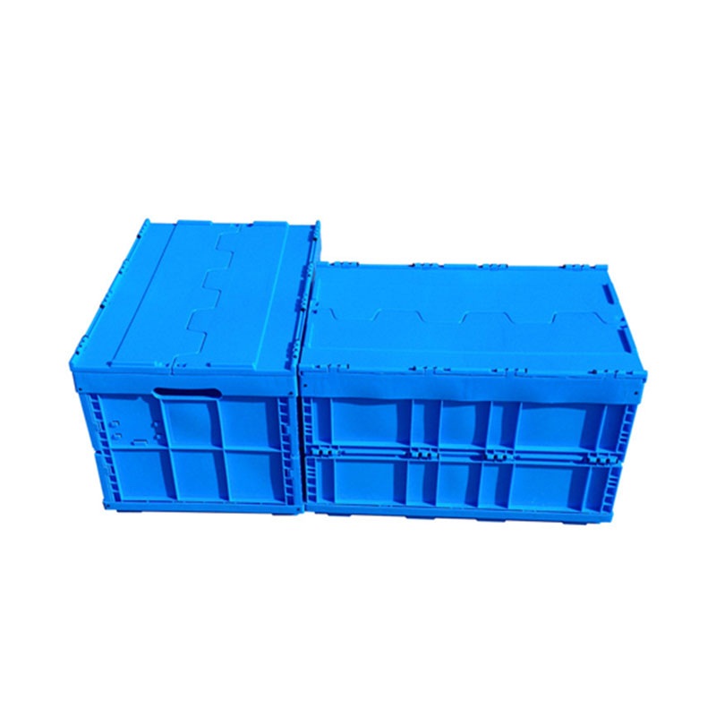 厂家直销折叠箱带盖子物流箱内倒式透明蓝色周转箱塑料箱600*400