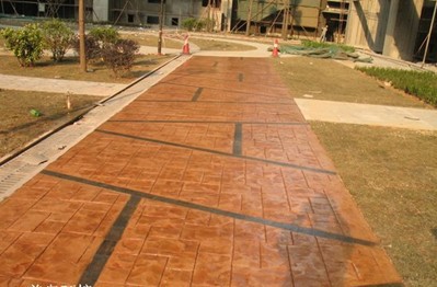 桓石彩色路面压模，浙江印纹混凝土特色，金华水泥模压道路广泛使用