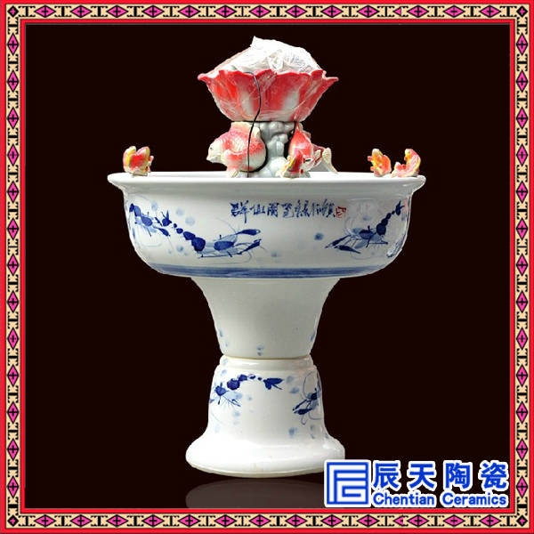 景德镇厂家定制陶瓷鱼缸喷泉加湿净化空气水浅立柱式喷泉