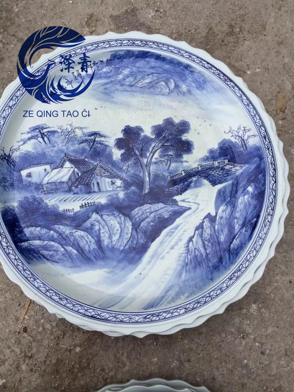 景德镇陶瓷全手工手绘青龙大盘挂盘装饰摆设瓷盘菜盘海鲜盘