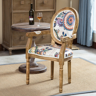 圆背软包扶手仿古餐椅 欧式时尚做旧咖啡厅椅子