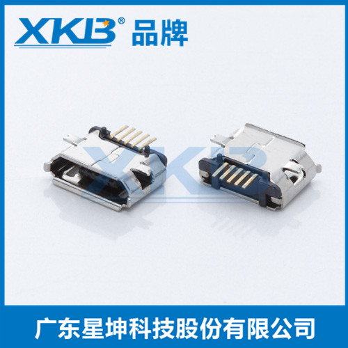 供应中国台湾星坤MICRO USB 5p B型5.9插板平口 卷边加长 带定位柱 microusb母座