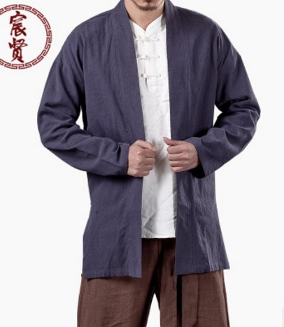 唐装民族风苎麻男式立体盘扣棉麻复古长袖男茶服上衣