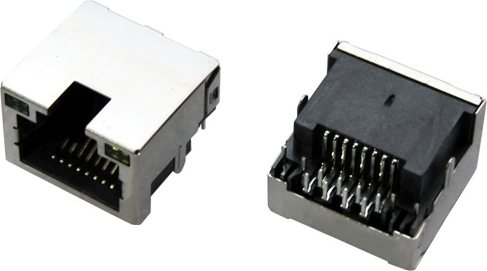 RJ45 Connector,网关LAN接口RJ45网络插座，沉板式RJ45带灯屏蔽