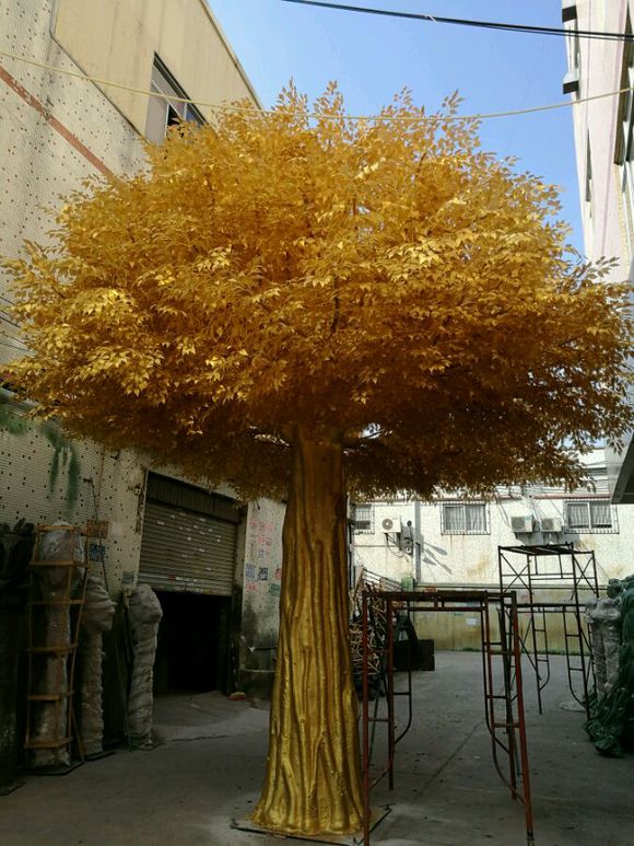 5米金色榕树 金色仿真树 装饰假树 酒店假树