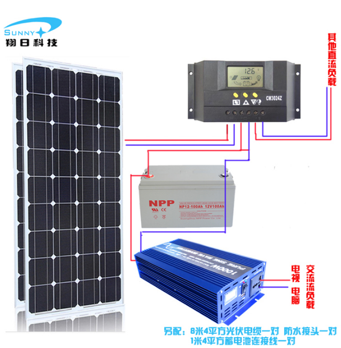 深圳厂家供应100W太阳能发电系统户外家用山区发电系统