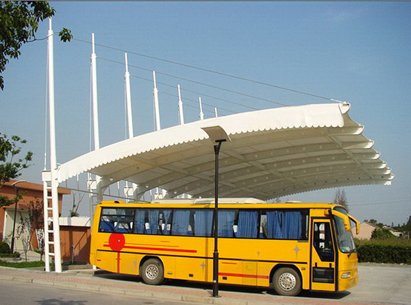 供应公交车站台膜结构遮阳棚公交候车站台张拉棚上门安装